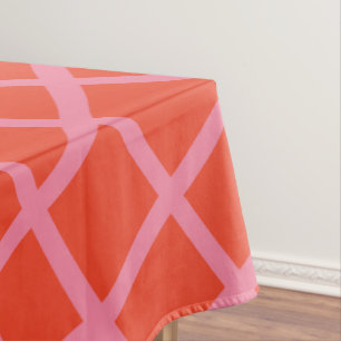 Diagonal Abstract Chequered Lines Pattern in Red Tablecloth