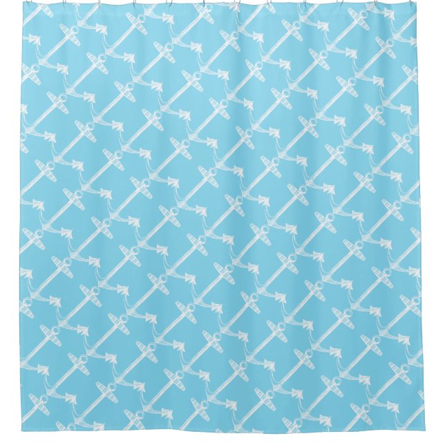 Diagonal anchors pattern shower curtain (Front)