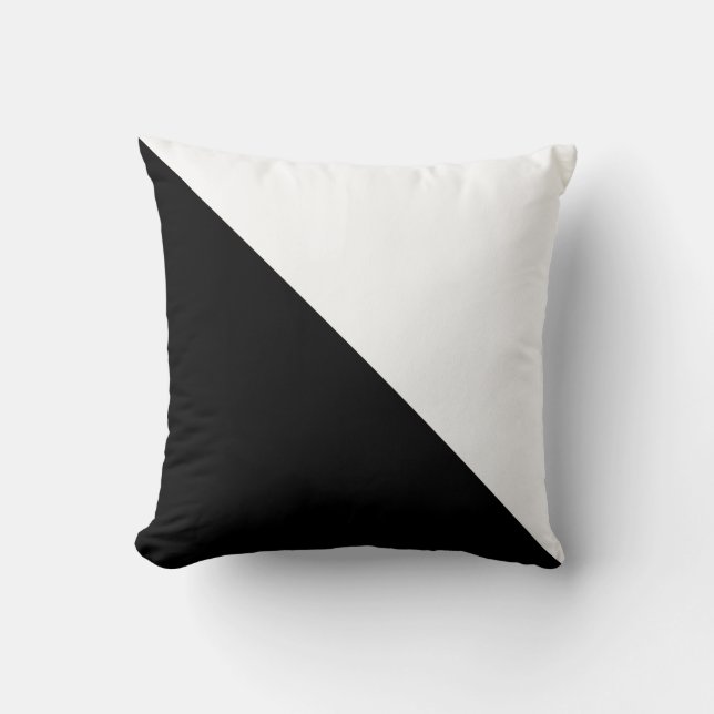 Diagonal Black and White Colour Block Throw Pillow (Front)