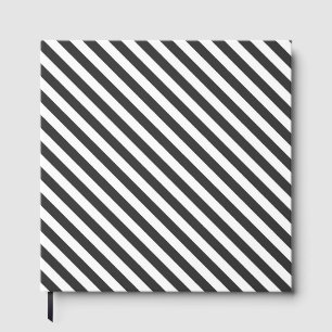 Diagonal black and white stripes  pattern guest book