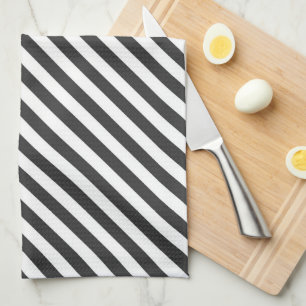 Diagonal black and white stripes  pattern kitchen towel
