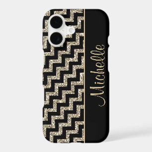 Diagonal Black Chevron Gold Personalized