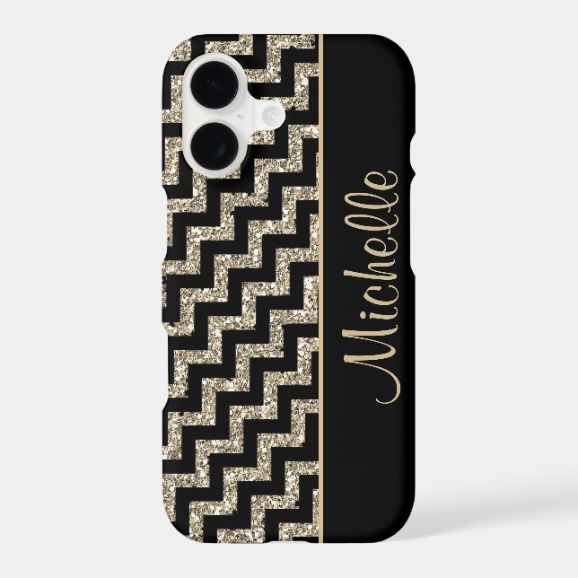 Diagonal Black Chevron Gold Personalized (Back)