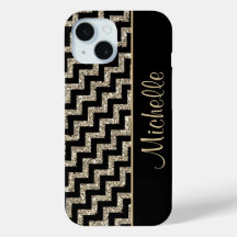 Diagonal Black Chevron Gold Personalized