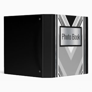 Diagonal black, grey, metallic striped print 3 rin binder