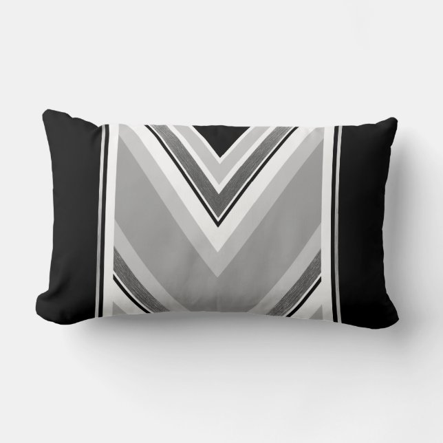 Diagonal black, grey, metallic striped print lumbar pillow (Front)