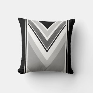 Diagonal black, grey, metallic striped print throw pillow