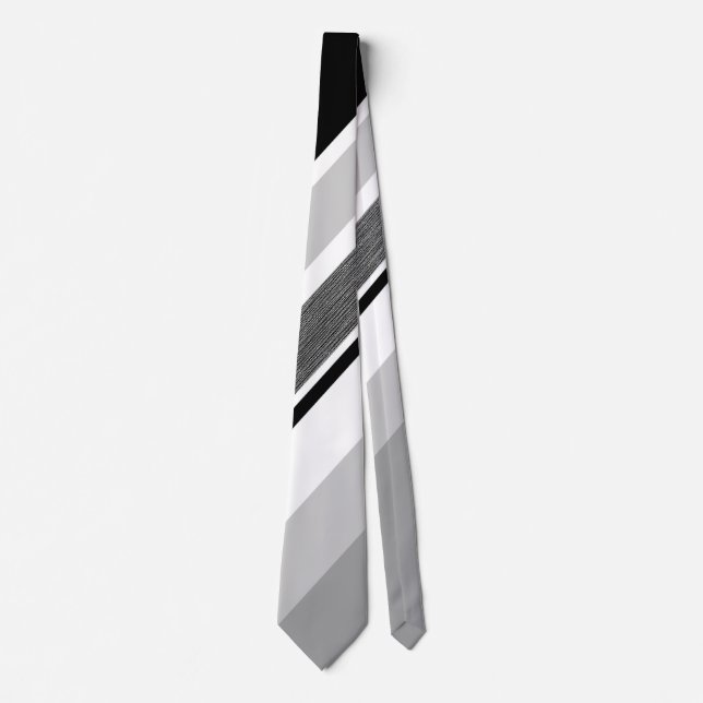 Diagonal black, grey, metallic striped print tie (Front)