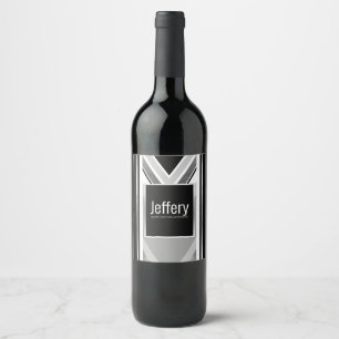 Diagonal black, grey, metallic striped print wine  wine label