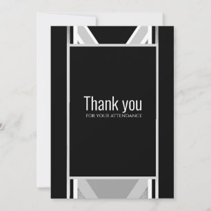 Diagonal black, grey, metallic striped thank you c card