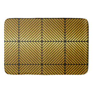 Diagonal Black Striped Gold Leaf Texture Bath Mat