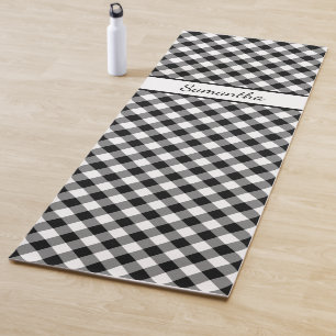 Diagonal Black White Buffalo Check with Your Name Yoga Mat