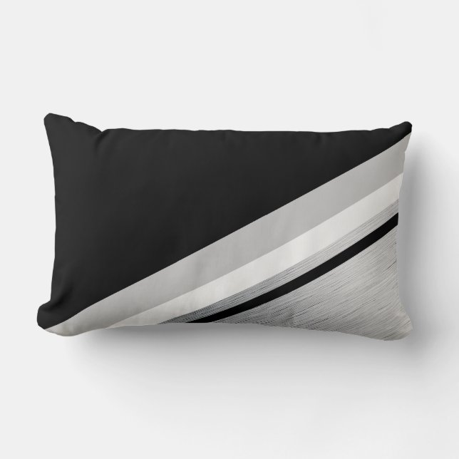 Diagonal black, white, grey, stripe modern lumbar pillow (Front)