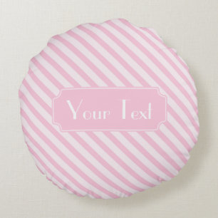 Diagonal Blossom Pink Stripes customize monogram Round Pillow