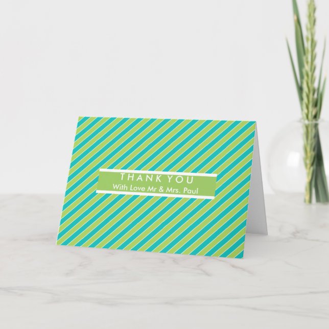 Diagonal Blue and Green Stripe Modern Thank You (Front)