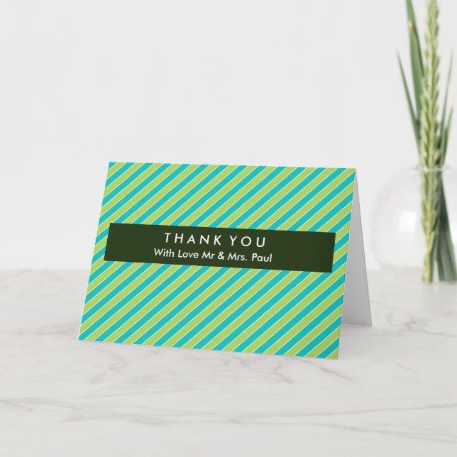 Diagonal Blue and Green Stripe Modern Thank You Gr Card (Front)