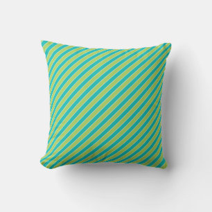 Diagonal Blue and Green Stripe Modern Throw Pillow