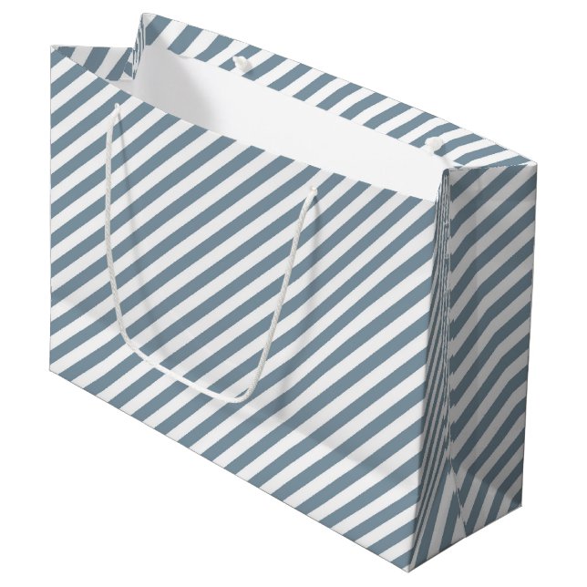 Diagonal blue and white stripes pattern large gift bag (Front Angled)
