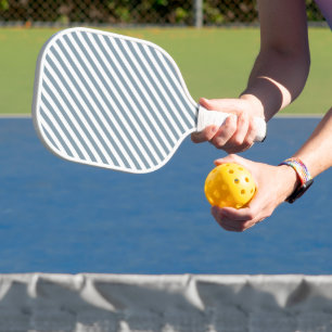 Diagonal blue and white stripes pattern pickleball paddle