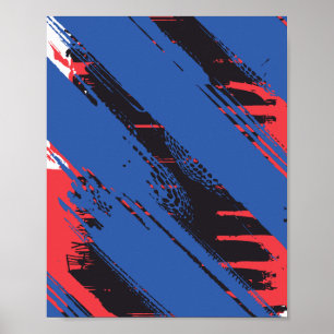 Diagonal Blue, black and Red Brush Texture Poster