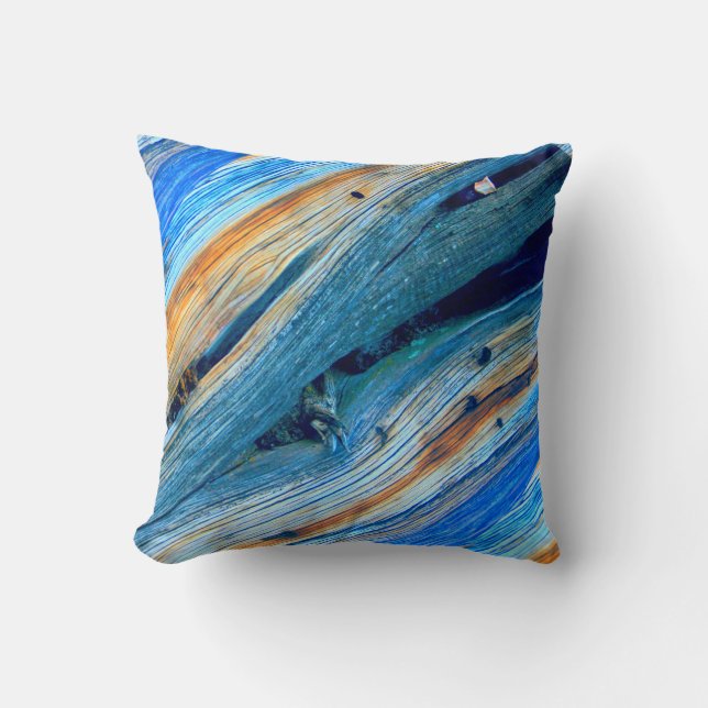 diagonal blue/brown weathered barn boards throw pillow (Front)