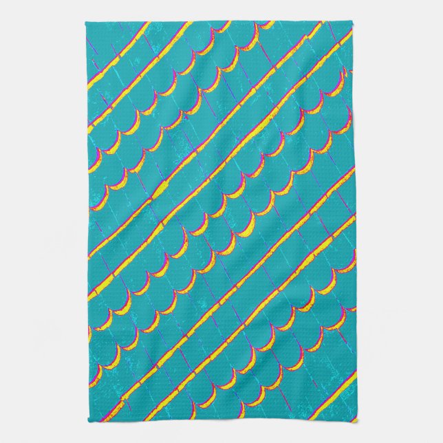 diagonal blue-green shingle rows kitchen towel (Vertical)