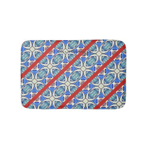 Diagonal blue mandala hearts pattern Thunder_Cove Bath Mat