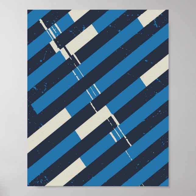 Diagonal Blue Striped with Grunge Texture Poster (Front)