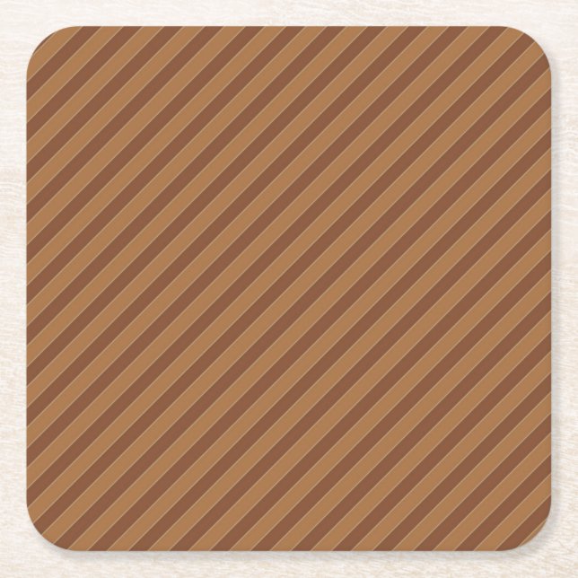 Diagonal Brown Stripes Square Paper Coaster (Front)