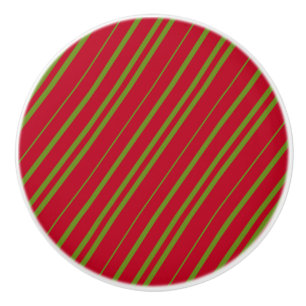 Diagonal Christmas Stripes Ceramic Knob