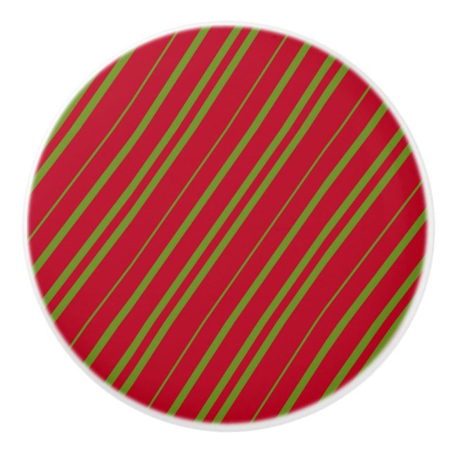 Diagonal Christmas Stripes Ceramic Knob (Front)