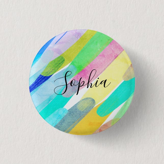 Diagonal Colour Strokes, Name, 70s Abstract Art 1 Inch Round Button (Front)