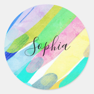 Diagonal Colour Strokes, Name, 70s Abstract Art Classic Round Sticker