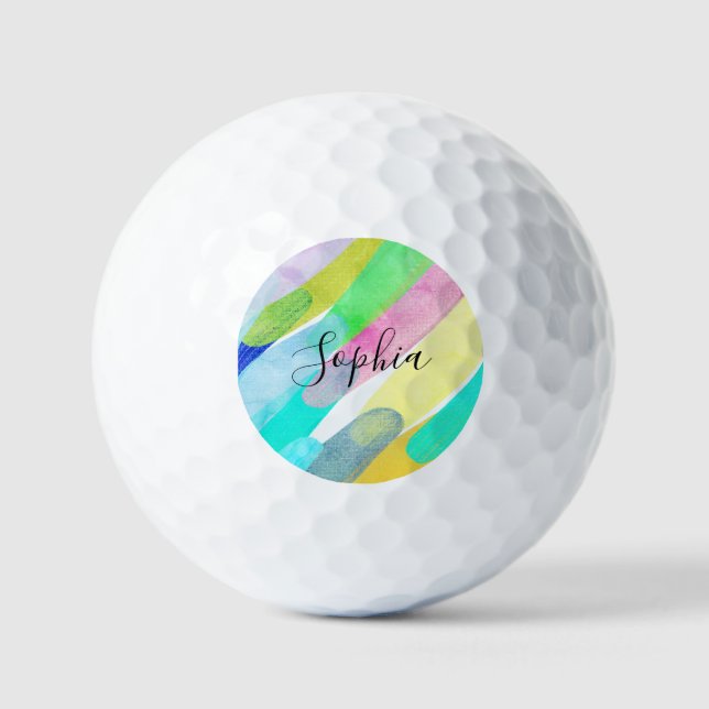 Diagonal Colour Strokes, Name, 70s Abstract Art Golf Balls (Front)