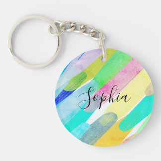 Diagonal Colour Strokes, Name, 70s Abstract Art Keychain