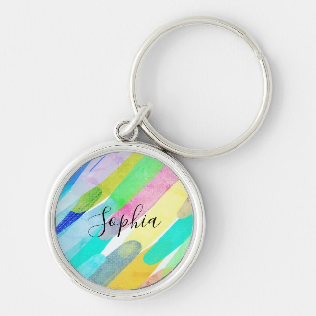 Diagonal Colour Strokes, Name, 70s Abstract Art Keychain (Front)