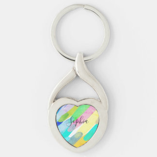 Diagonal Colour Strokes, Name, 70s Abstract Art Keychain