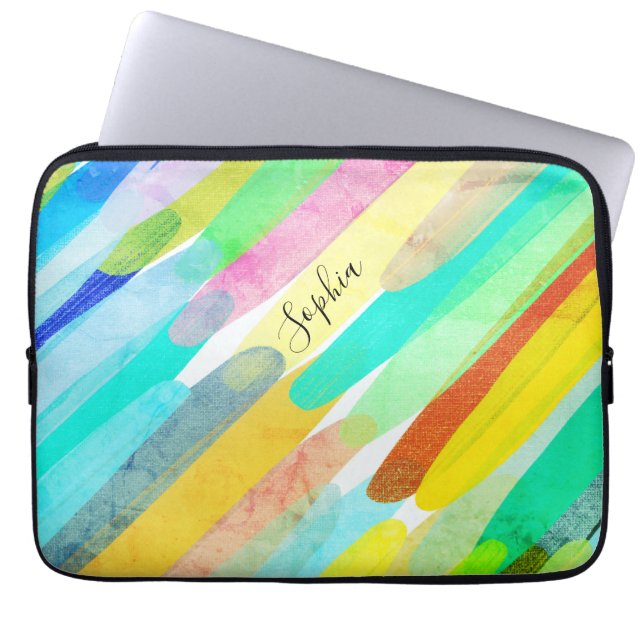 Diagonal Colour Strokes, Name, 70s Abstract Art Laptop Sleeve (Front)