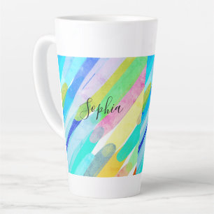 Diagonal Colour Strokes, Name, 70s Abstract Art Latte Mug