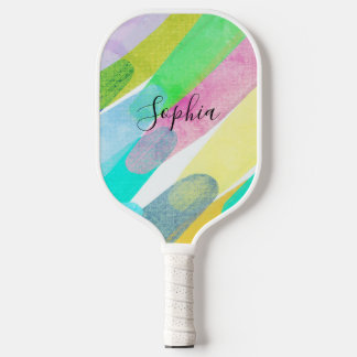 Diagonal Colour Strokes, Name, 70s Abstract Art Pickleball Paddle