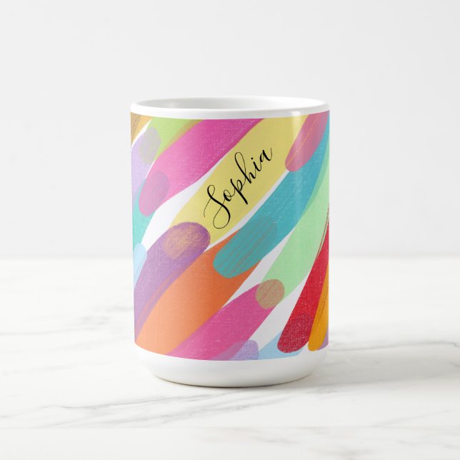 Diagonal Colour Strokes, Name, Abstract Painting Coffee Mug (Center)