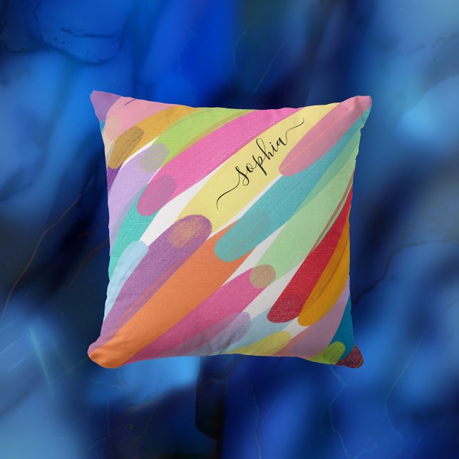 Diagonal Colour Strokes, Name, Abstract Painting Throw Pillow (Creator Uploaded)
