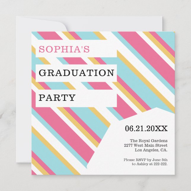 Diagonal Colourful Stripes Graduation Invitation (Front)