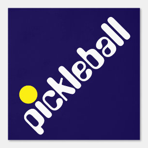 Diagonal Fun Cool White Yellow PICKLEBALL On Navy Wallpaper