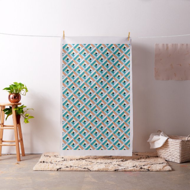 Diagonal Geometric Pattern Teal Blue Fabric (In Situ)