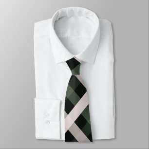 Diagonal Gingham Dark Green, Beige, Deep Black Tie