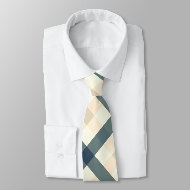Diagonal Gingham in Cream and Slate Grey Tie (Tied)