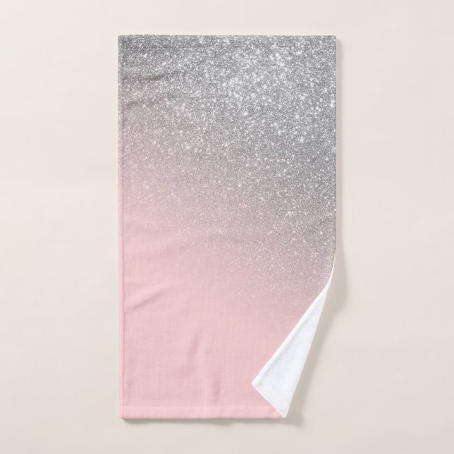 Diagonal Girly Silver Blush Pink Ombre Gradient Hand Towel (Hand Towel)