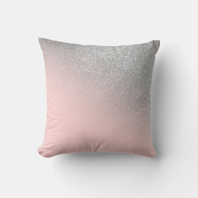 Diagonal Girly Silver Blush Pink Ombre Gradient Outdoor Pillow (Front)