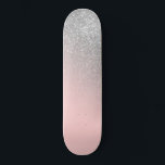 Diagonal Girly Silver Blush Pink Ombre Gradient Skateboard<br><div class="desc">This elegant and chic design is perfect for the stylish and trendy fashionista. It depicts a faux printed sparkly silver glitter confetti poured on top of a girly blush pink and bubblegum pink colour gradient ombre. It's a modern, glamourous, pretty, and trendy luxe design. ***IMPORTANT DESIGN NOTE: For any custom...</div>